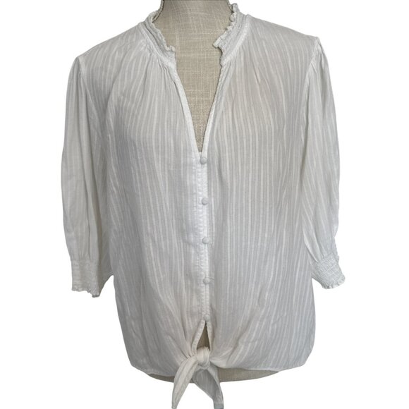 Sanctuary White V-Neck Button-Down Three-Quarter Sleeve Tie Front Top XL - Picture 1 of 10